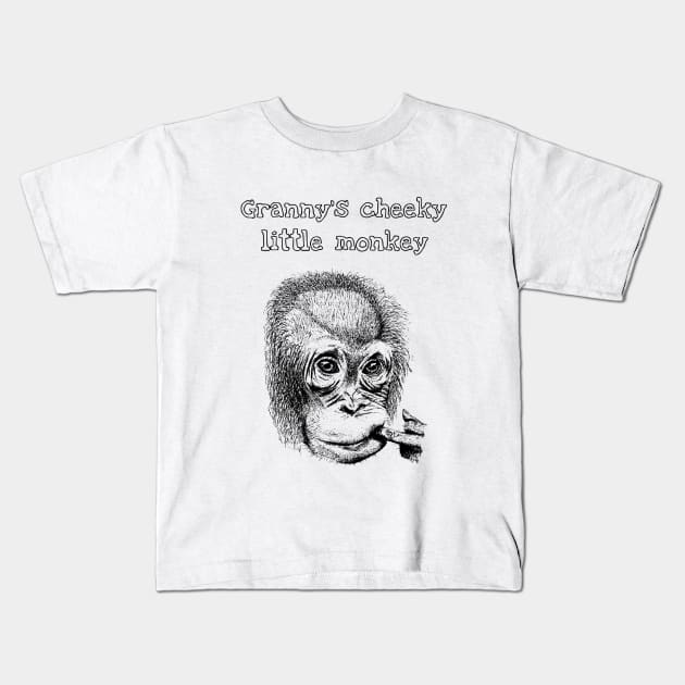 Granny's cheeky little monkey t shirt Kids T-Shirt by bens black line art